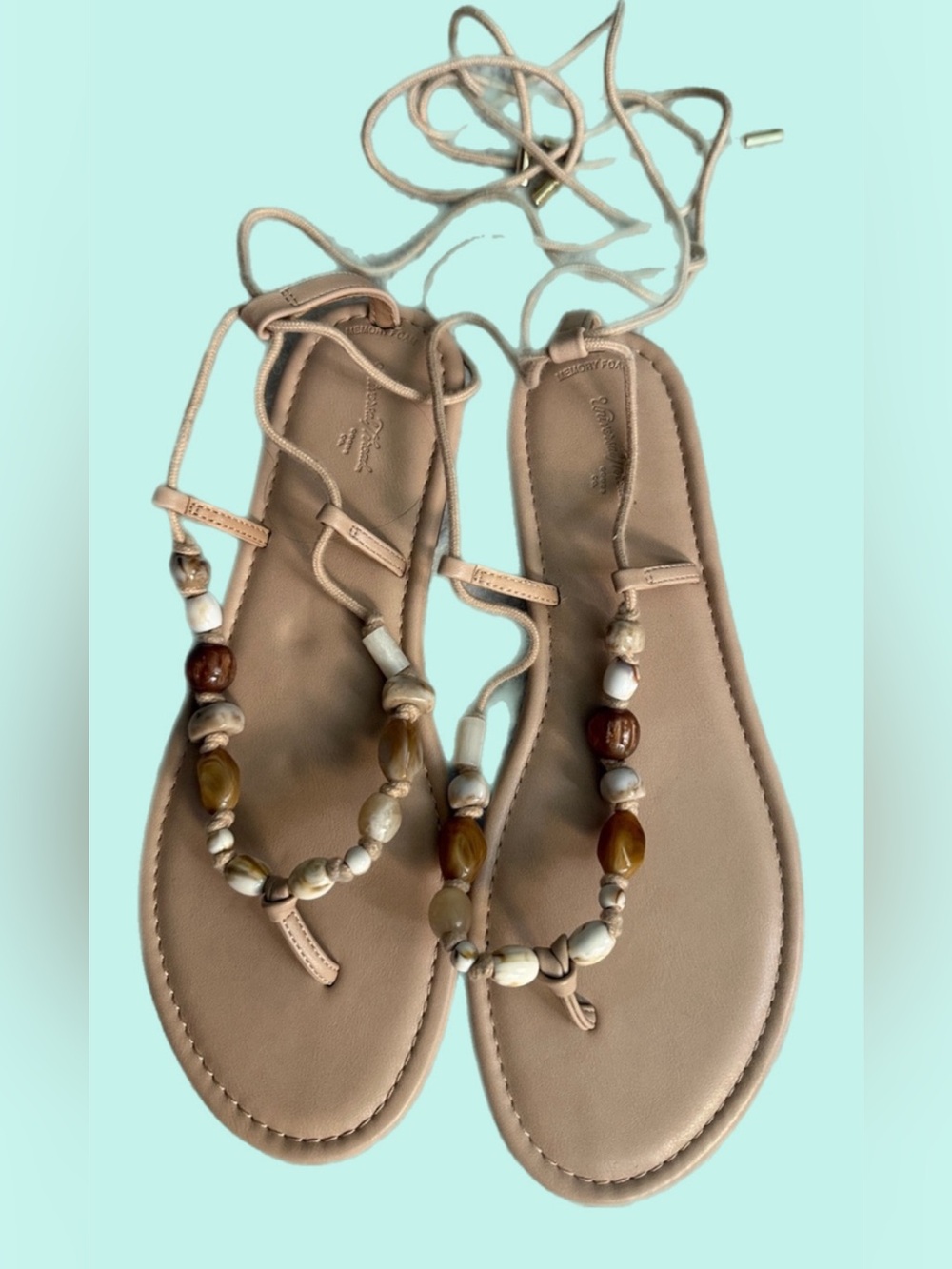Universal Thread Neutral Beaded Lace-Up Sandals